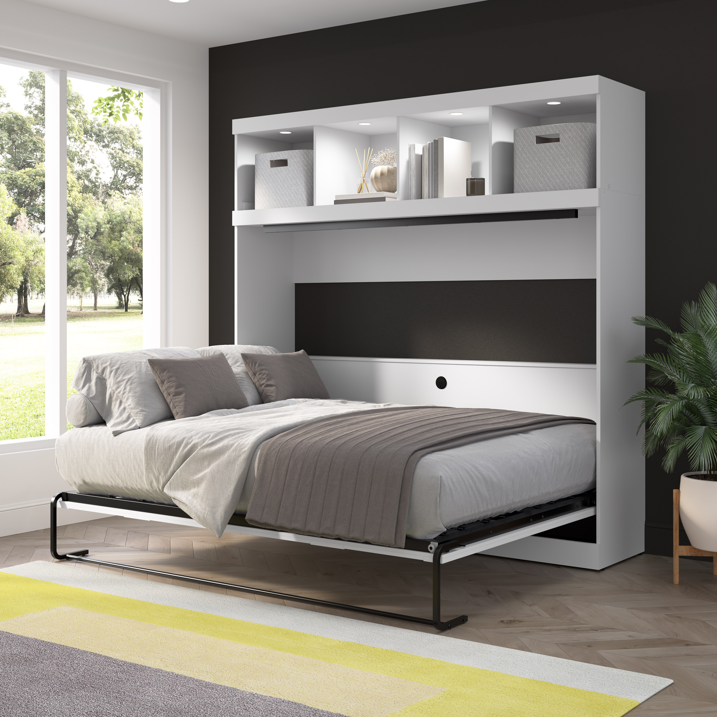 Bestar Oasis Premium Horizontal Queen Wall Bed with Overhead Storage