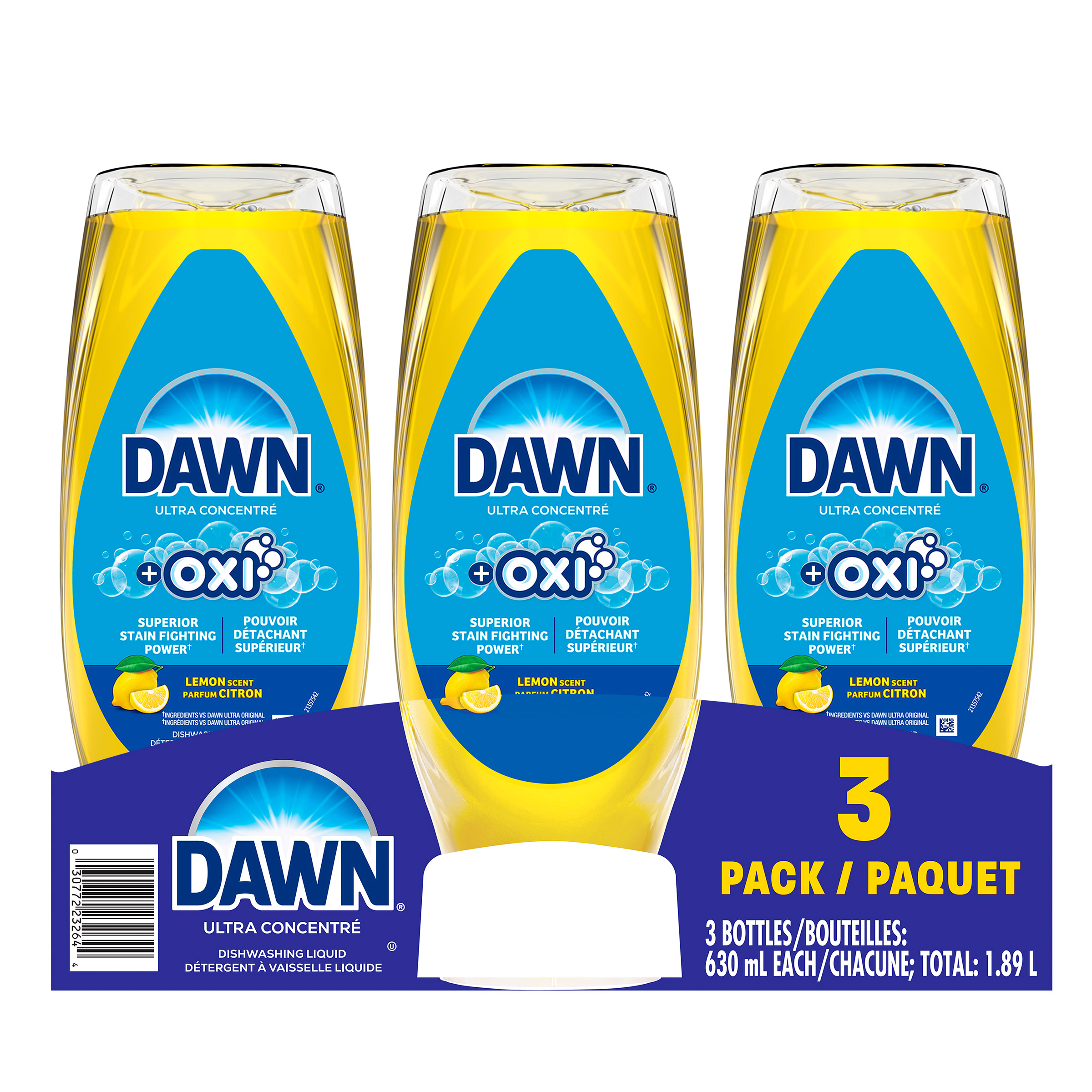 Dawn Ultra + Oxi Dishwashing Liquid, 3 × 630 mL
