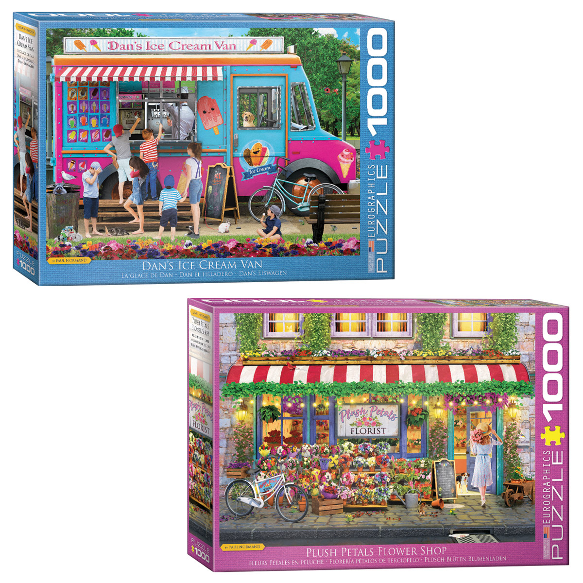 Eurographics 2 PK Puzzle Set Store Fronts Florist and Ice Cream Van 1000 pc