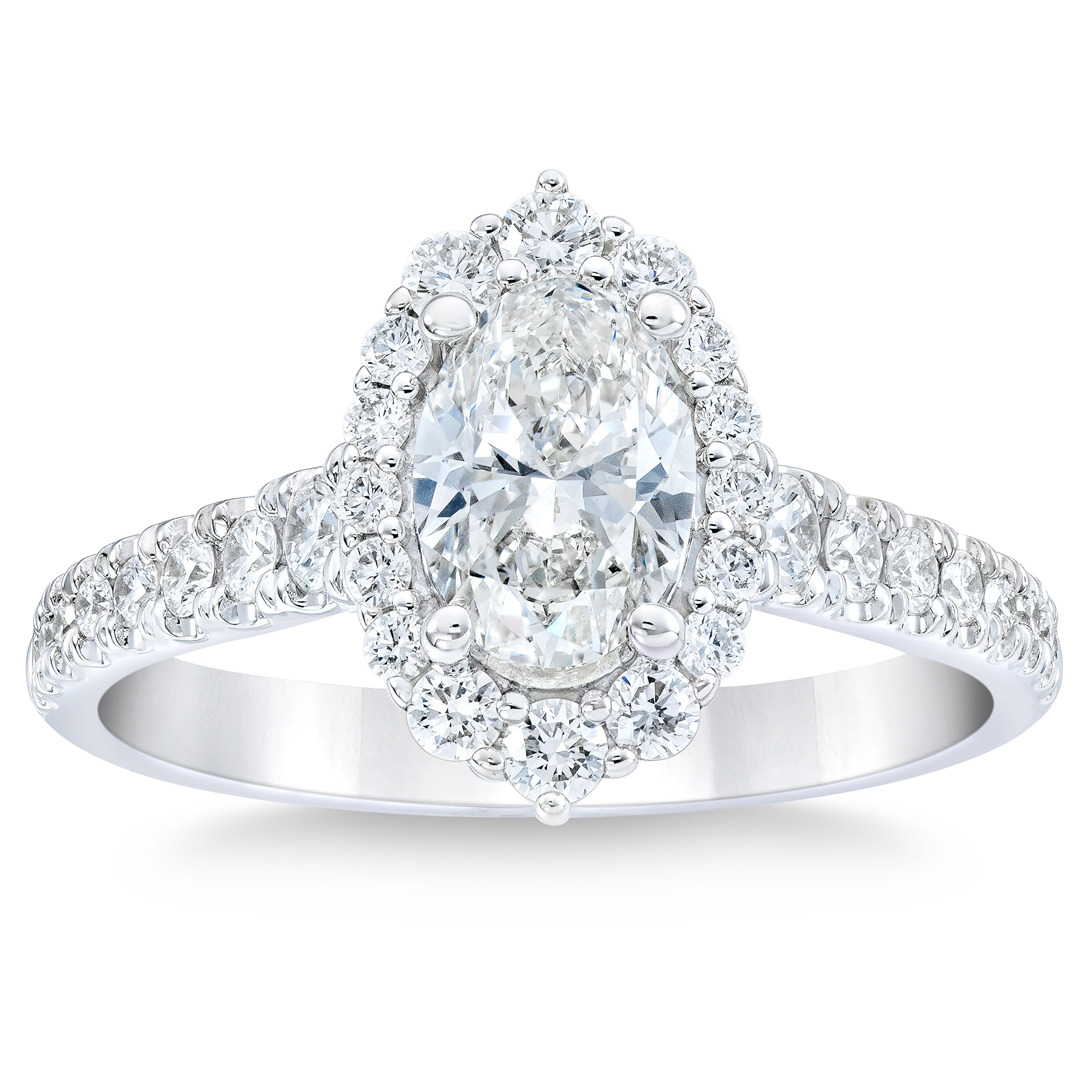Oval Cut and Round Brilliant Diamond Halo Ring (1.75 ctw)