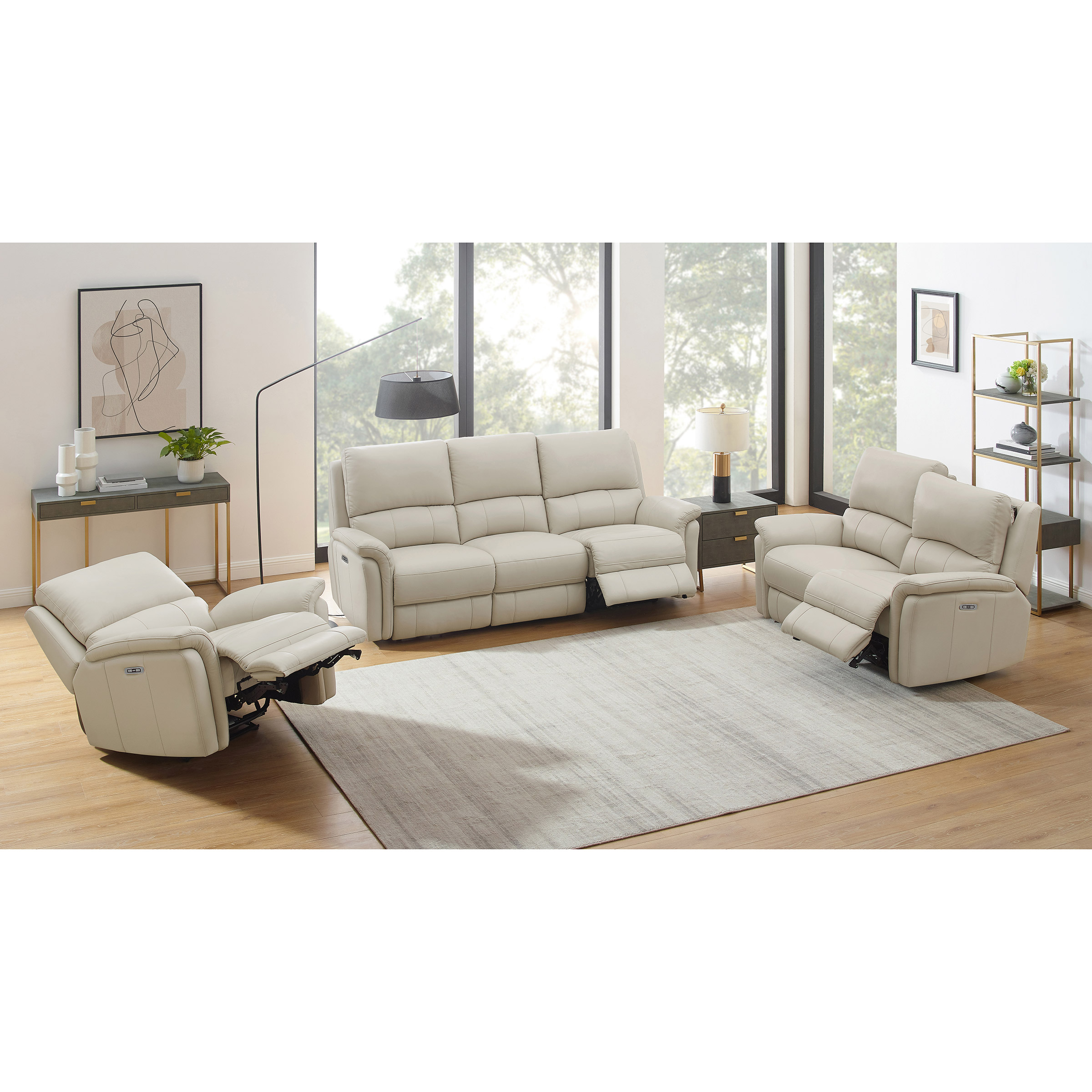 Prospera Home Marner Top grain Leather Power Reclining Sofa, Loveseat and Chair