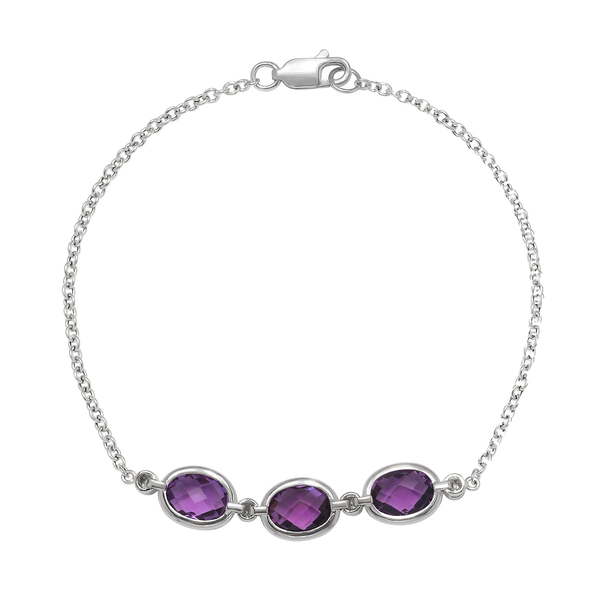 Oval Cut Amethyst and Diamond Bracelet (0.06 ctw)