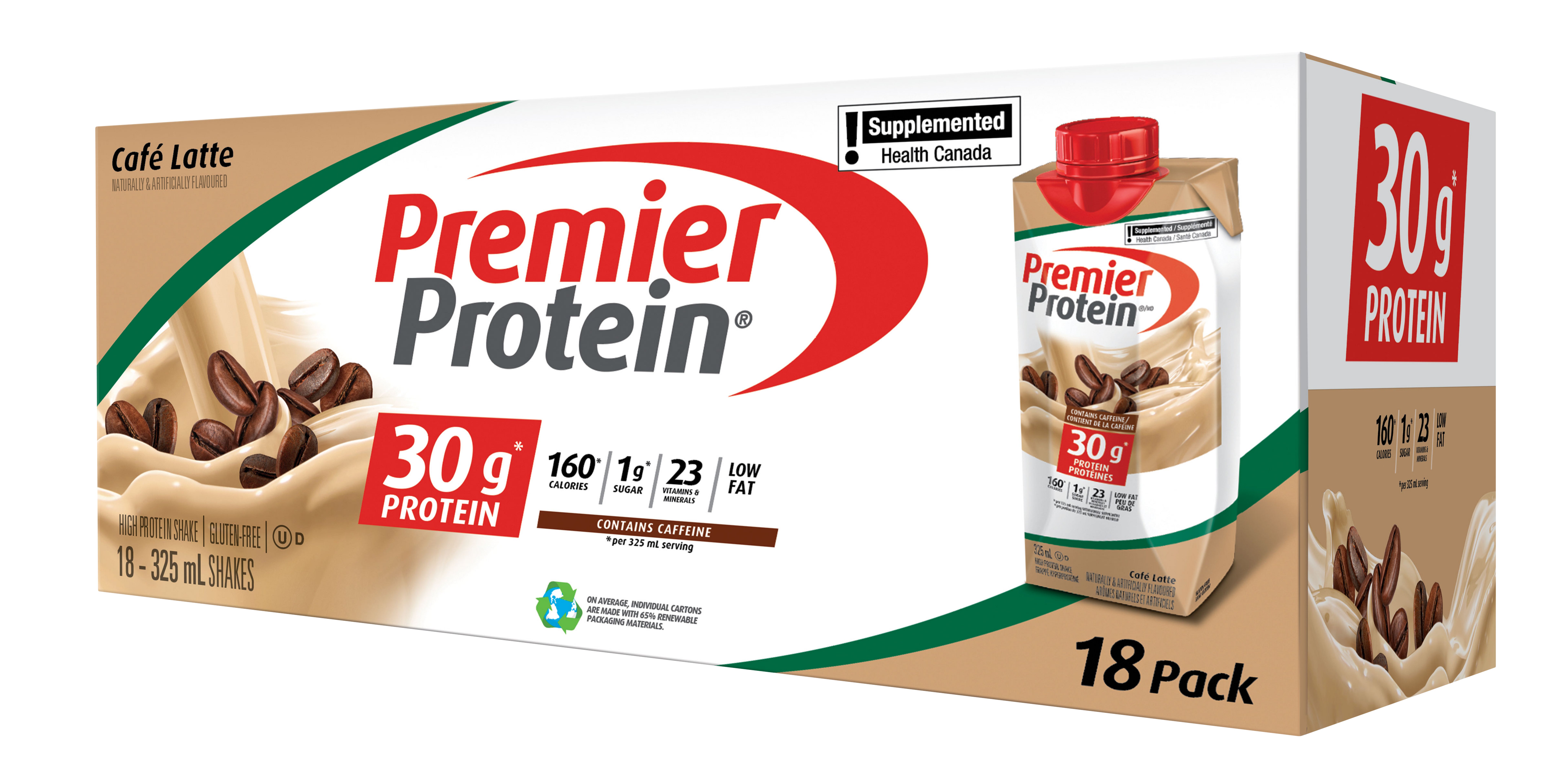 Premier Protein High-protein Café Latte Shake, 18 × 325 mL | Costco