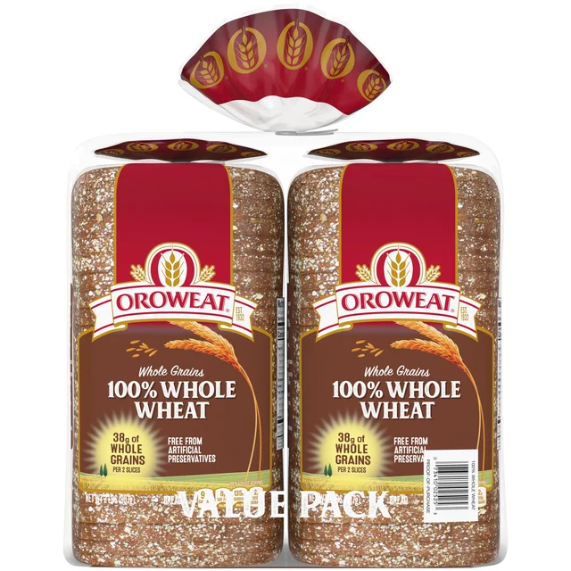 Oroweat 100% Whole Wheat Bread, 2 lbs, 2-count