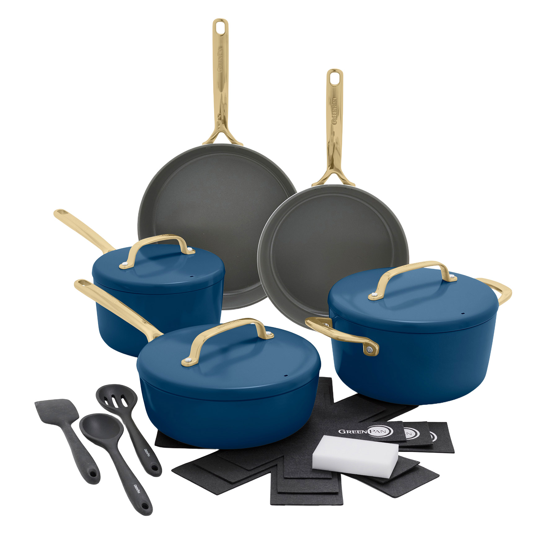 GreenPan GP5 Ceramic Non-Stick Cookware set with Gold Handles, 15