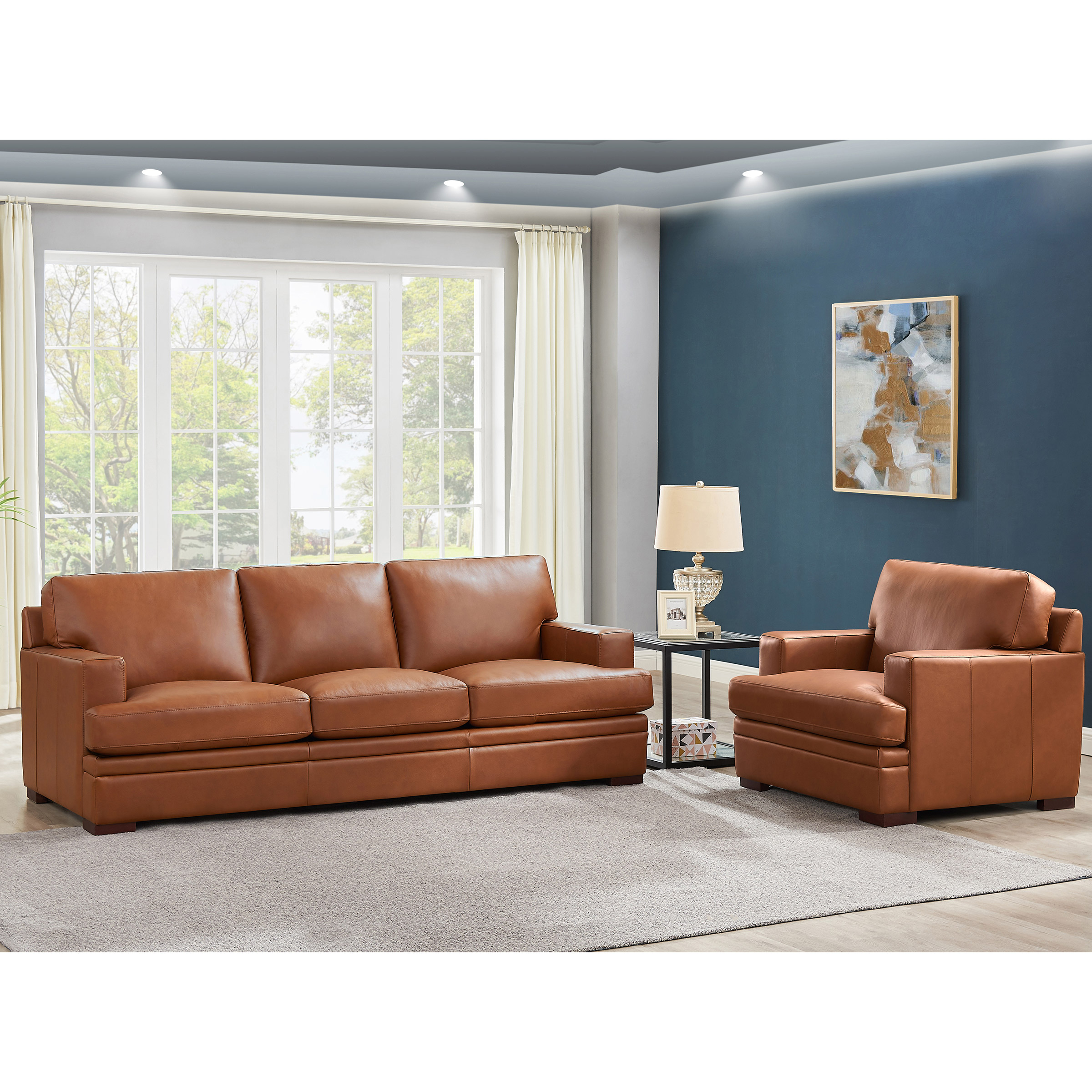 Brighton 2-piece Leather Set - Sofa and Chair | Costco