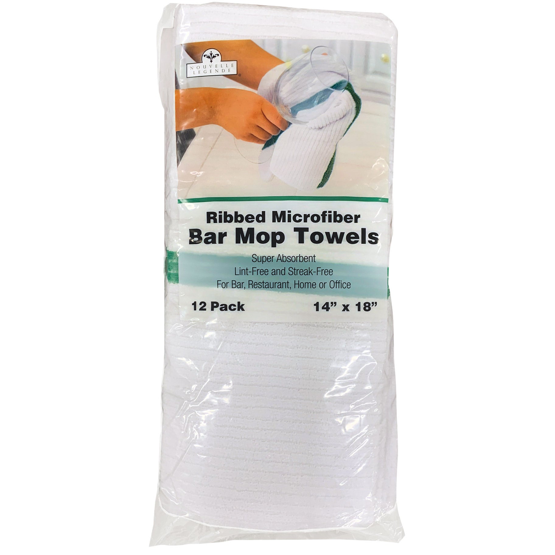 Nouvelle Legende Ribbed Microfiber Bar Towel, White with Green