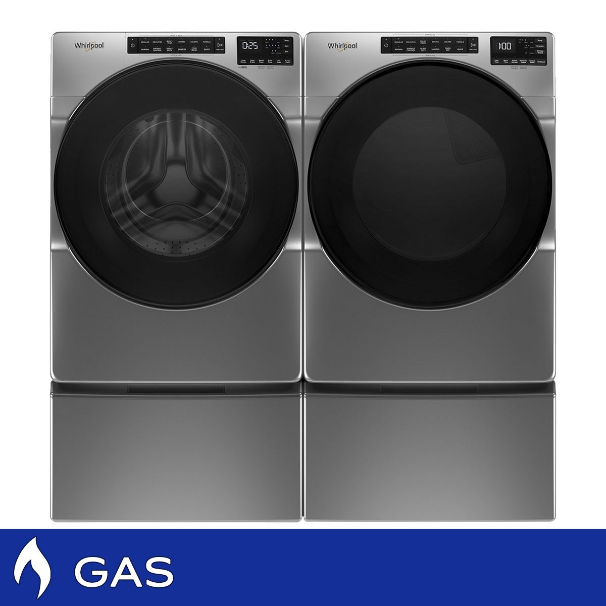 Whirlpool 5.0 cu. ft. Front Load Washer with Quick Wash Cycle and 7.4 cu. ft. GAS Dryer with Storage Pedestals