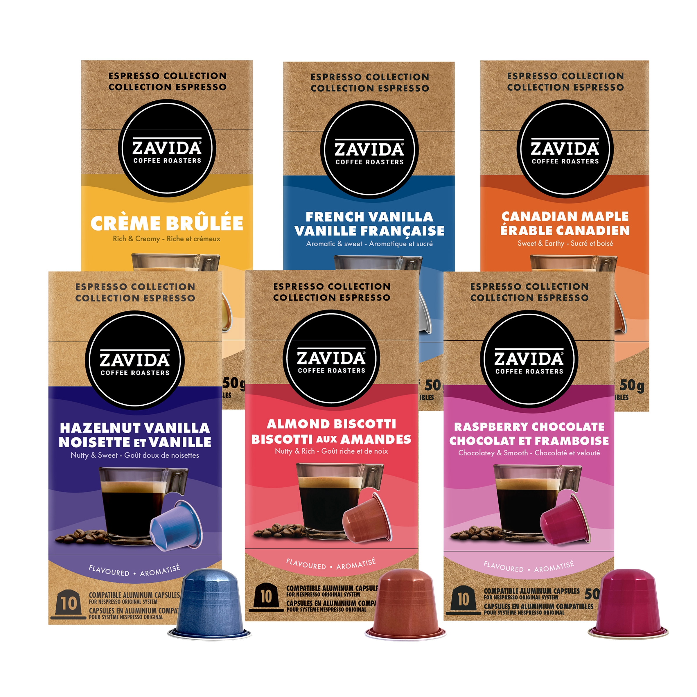 Zavida Coffee All Flavours Aluminum Capsules Compatible with Nespresso Original System, 60 count
