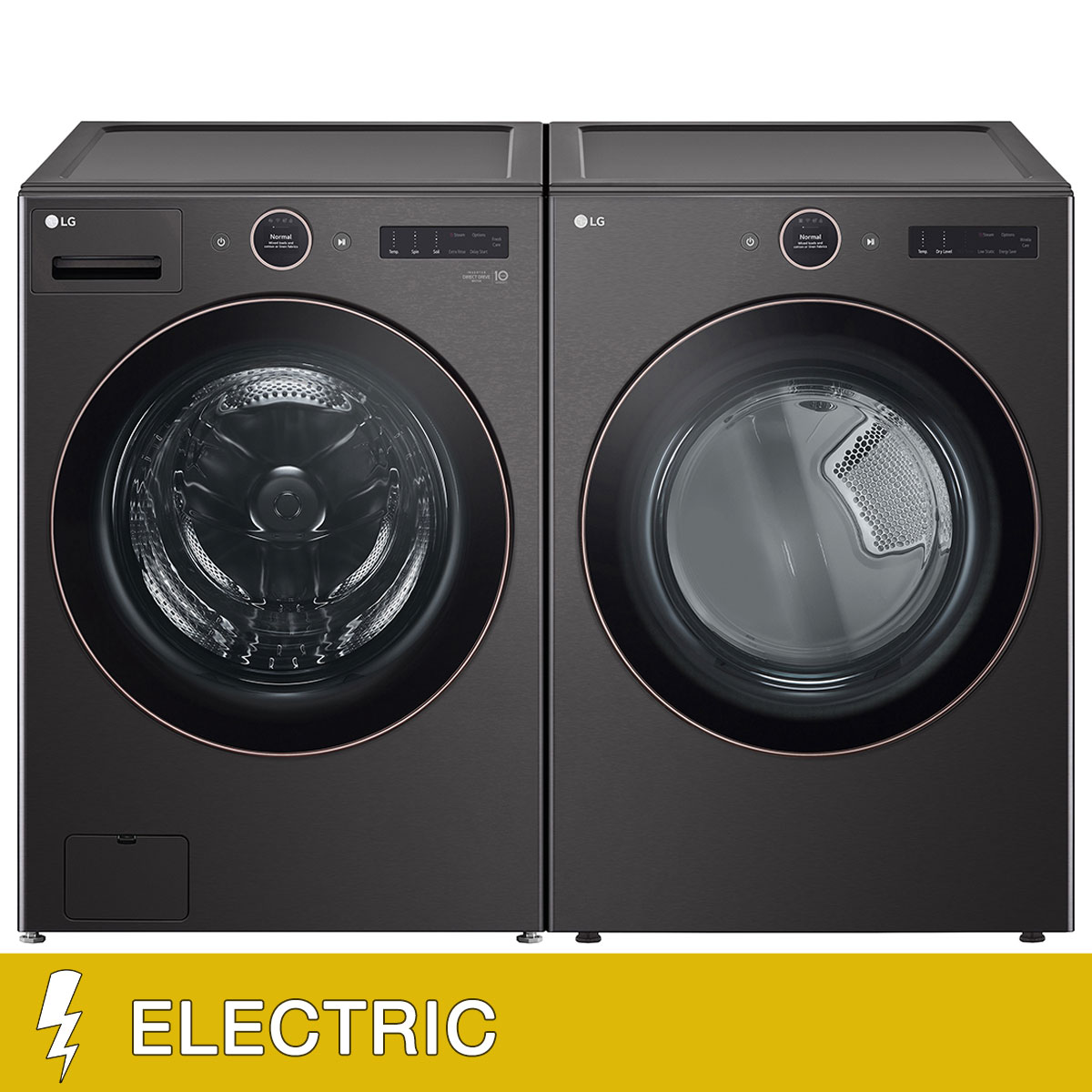LG 5.0 cu. ft. Mega Capacity Smart Front Load Washer with TurboWash 360 and 7.4 cu. ft. ELECTRIC Dryer with AI Sensor Dry and TurboSteam