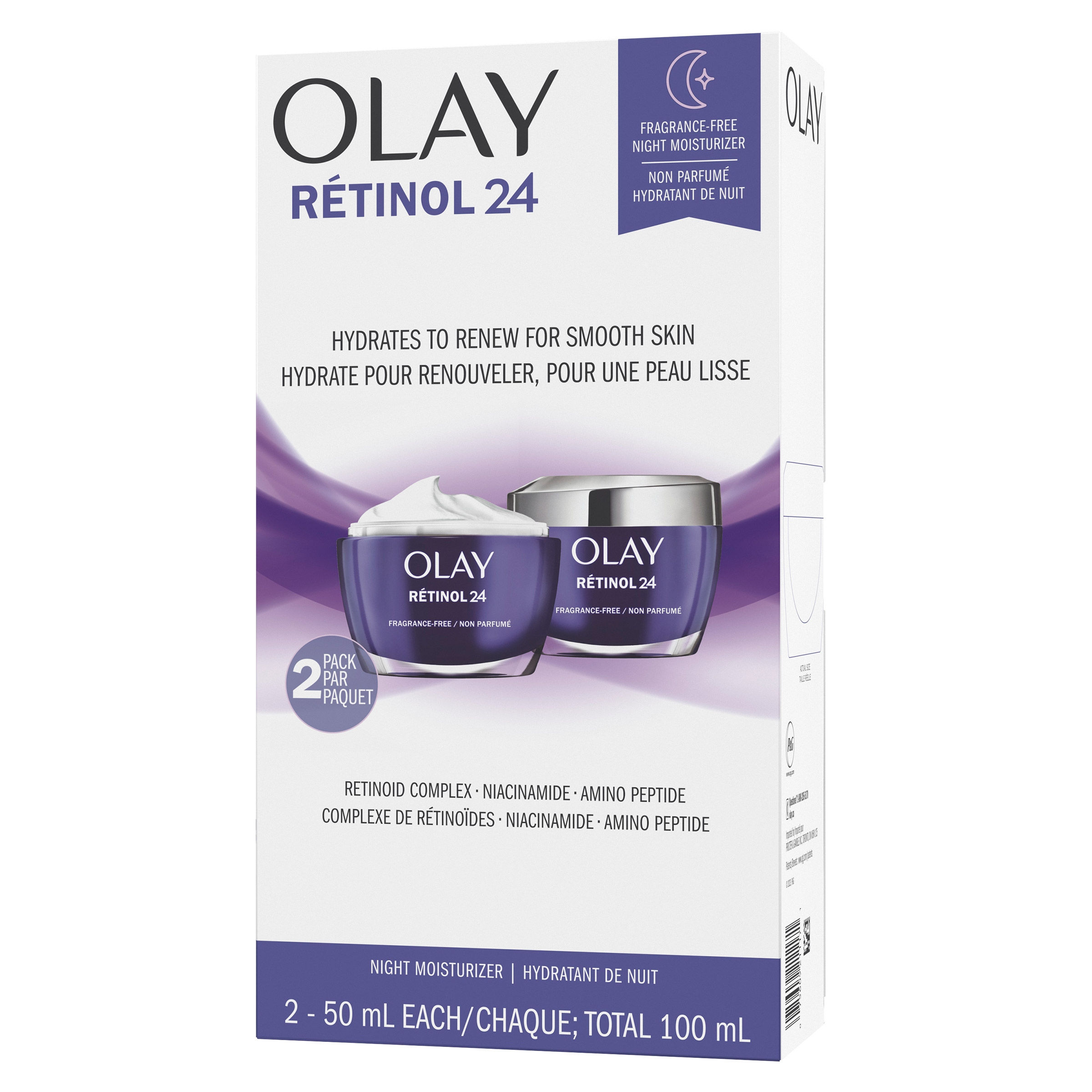 Olay Regenerist Retinol 24 & Peptide Night Moisturizer Carton, 2 x 50 mL