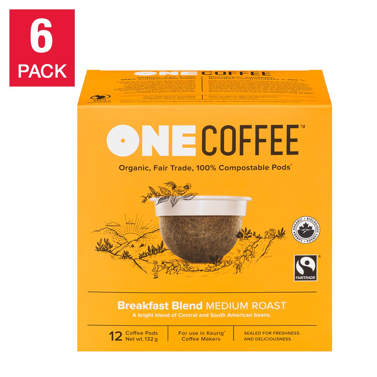 OneCoffee Organic Breakfast Blend Fairtrade Coffee K-Cup Pods, 72-count 