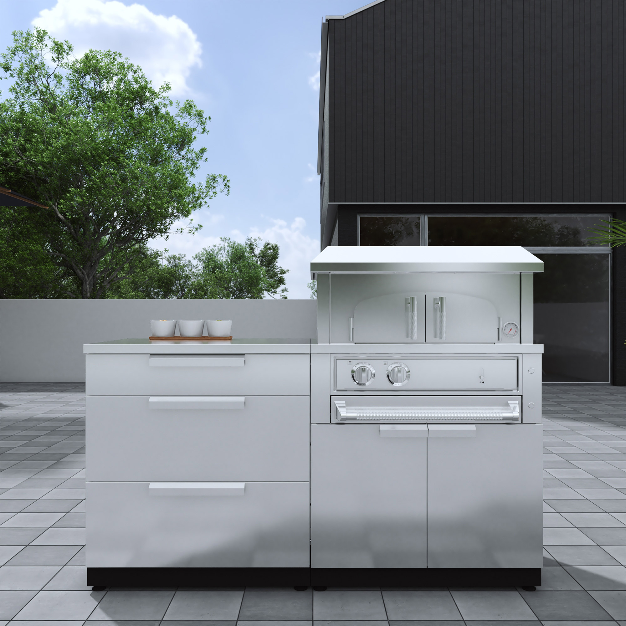 NewAge Products 5-piece Outdoor Stainless Steel Cabinet Set with Built-in Pizza Oven - Natural gas