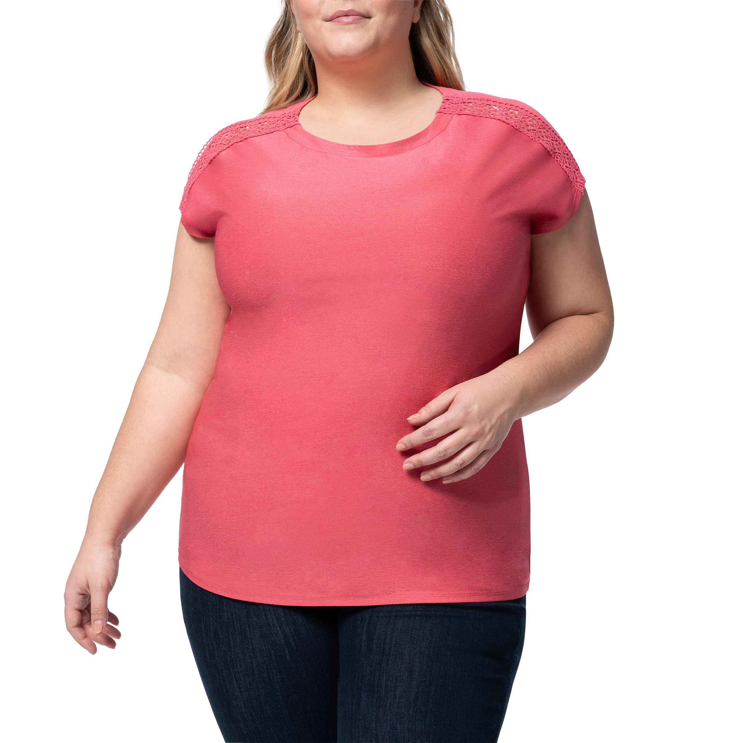 Parasuco Women's Short Sleeve Plus Size Top With Lace Embellishment