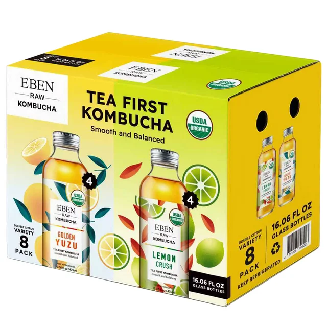 ORGANIC EBEN RAW KOMBUCHA VARIETY 8 PACK 16 OUNCES EACH