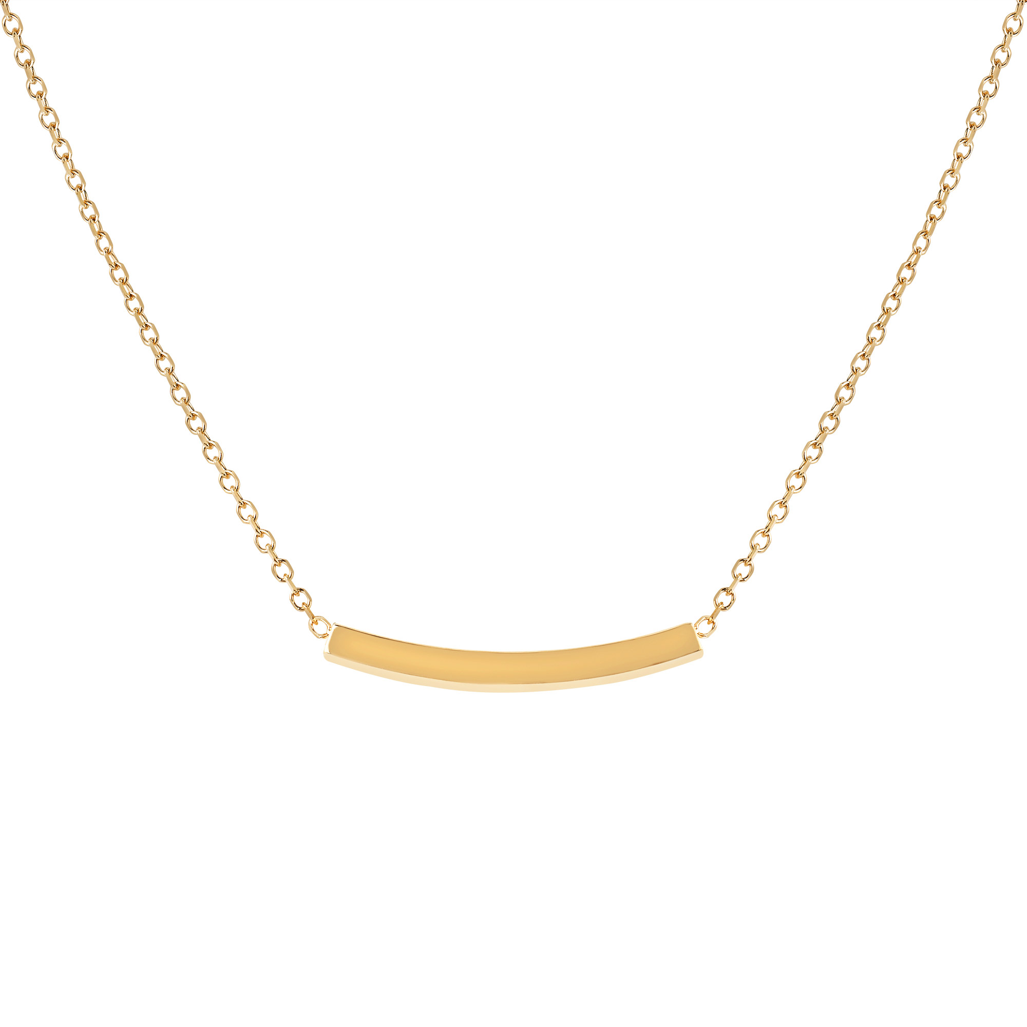 High Polish Curved Bar Necklace in Yellow Gold
