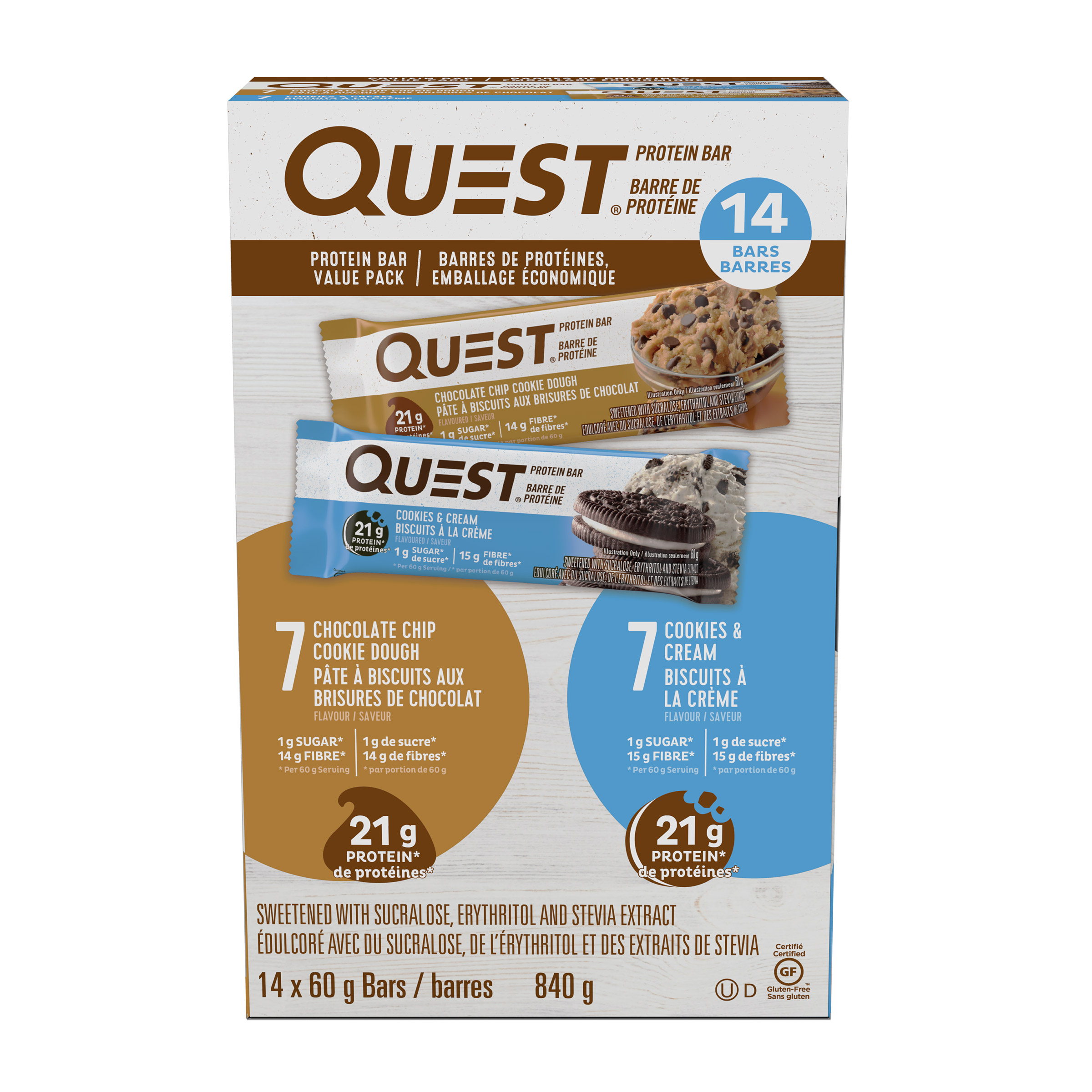Quest Protein Bars Variety Pack, 14 × 60 g