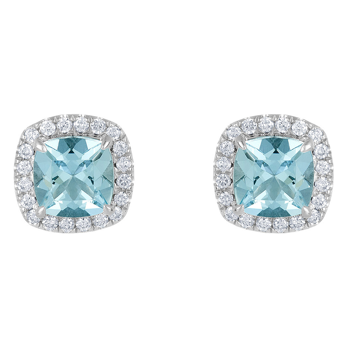 Cushion Cut Aquamarine and Diamond Earrings (0.12 ctw)