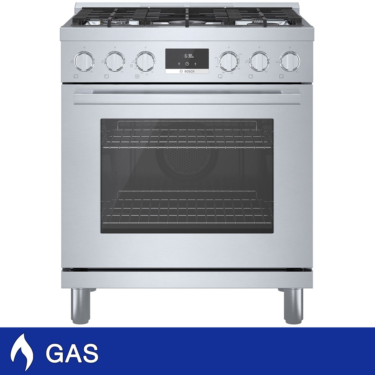 Bosch 800 Series 30" Freestanding High Efficiency GAS Range with Powerful Dual-Flame Burner