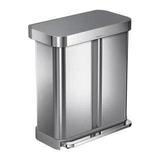 simplehuman 58L Dual Compartment Step Can with Plastic Lid, Stainless Steel