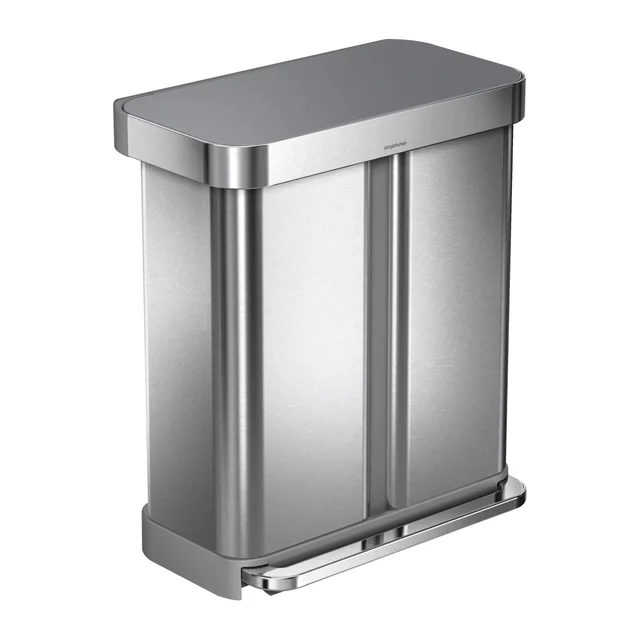 simplehuman 58L Dual Compartment Step Can with Plastic Lid, Stainless Steel