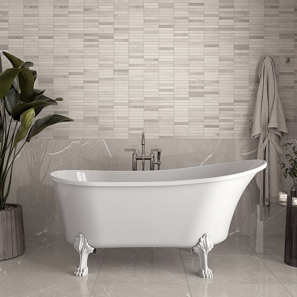 Streamline Clawfoot Bathtub with Bamboo Bathtub Caddy