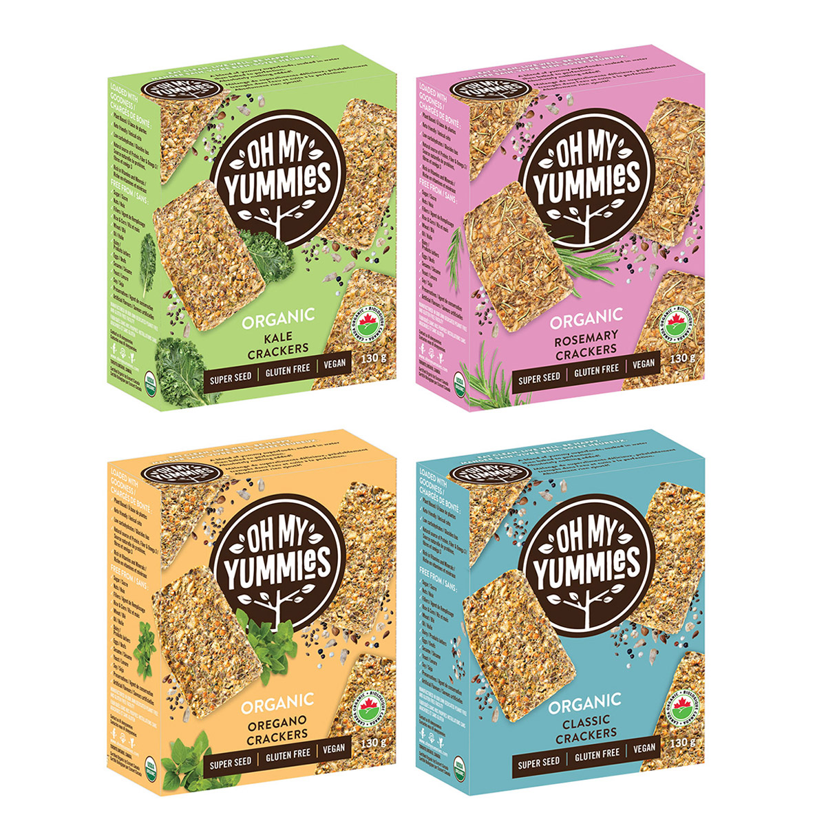 Oh My Yummies Organic Crackers, Variety Pack, 4 × 130 g | Costco