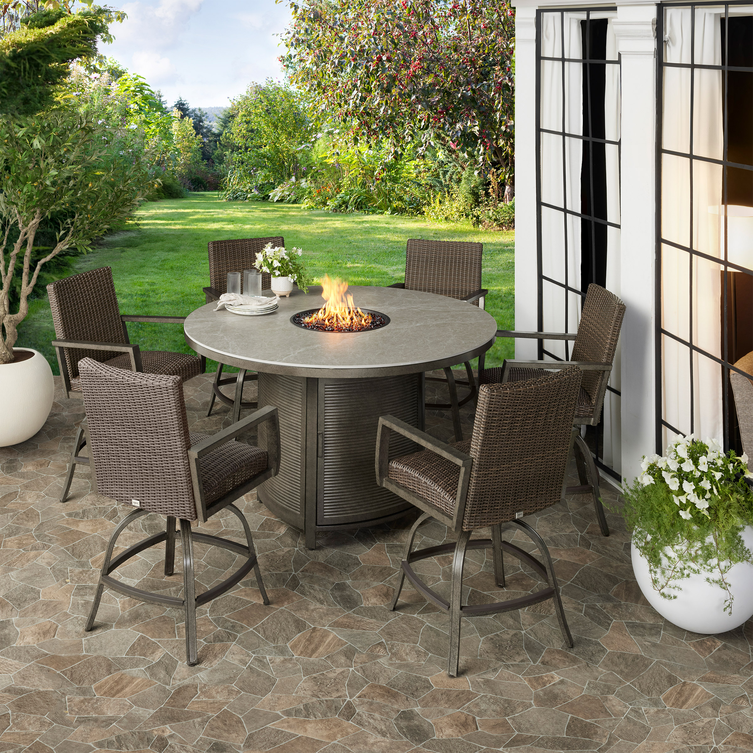 Agio Oakland 7-piece Fire Outdoor Dining Set Costco
