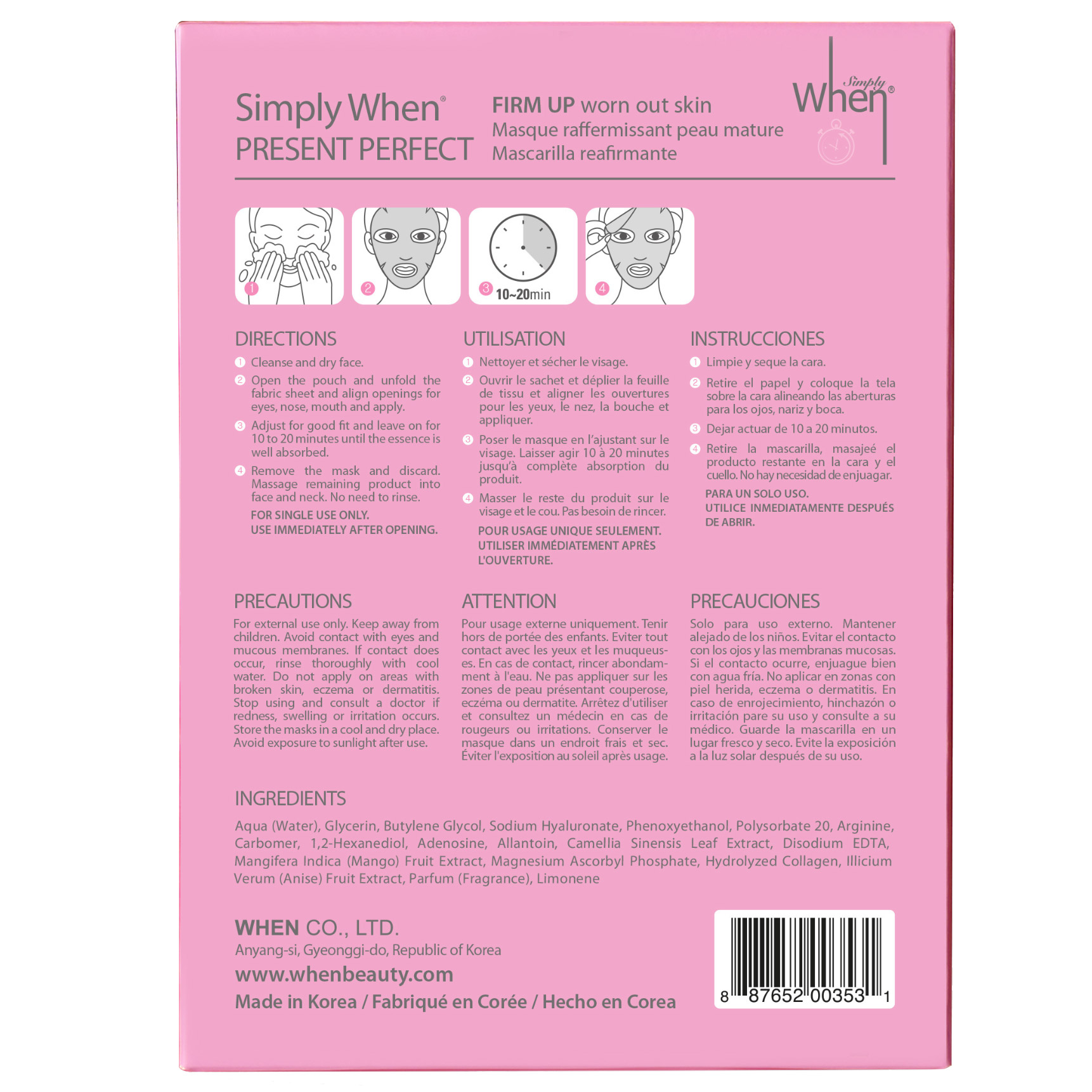 Simply When Present Perfect Firm Up Sheet Masks, 20-pack | Costco