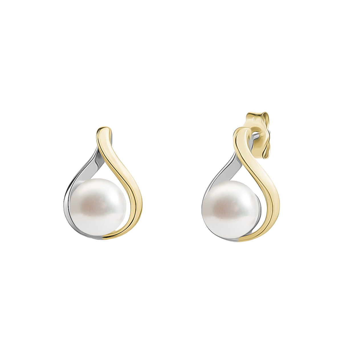 6.5 – 7 mm Cultured Freshwater Pearl Earrings in Two-tone Gold