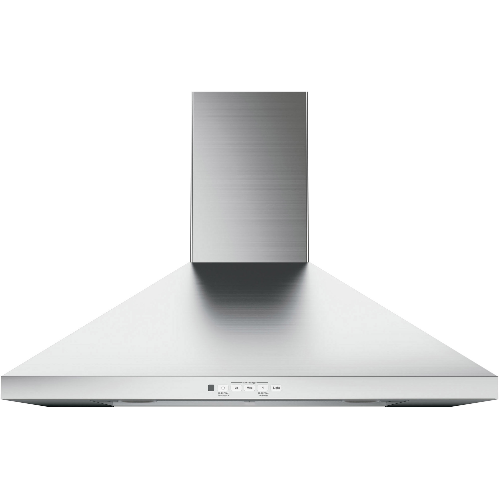 GE Wall-Mount Pyramid Chimney Range Hood with Dual Halogen Cooktop Lighting