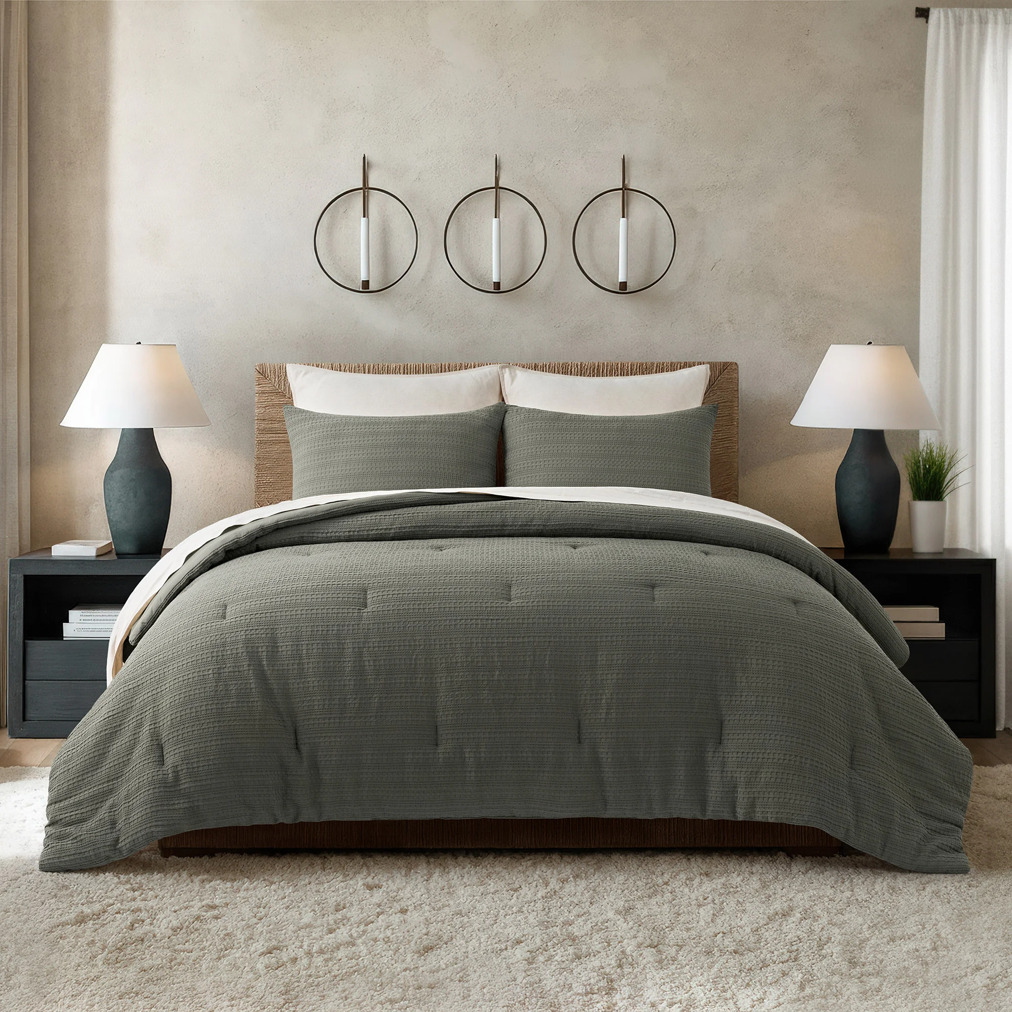 EVERGRACE 3-piece Microfiber Waffle Comforter Set