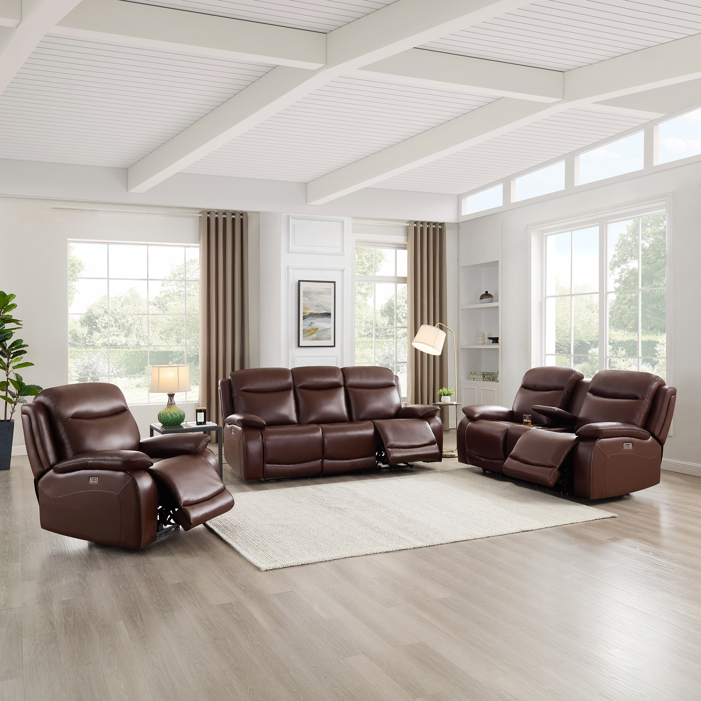 Prospera Home Jackson Top Grain Leather Power Reclining Sofa, Loveseat and Chair
