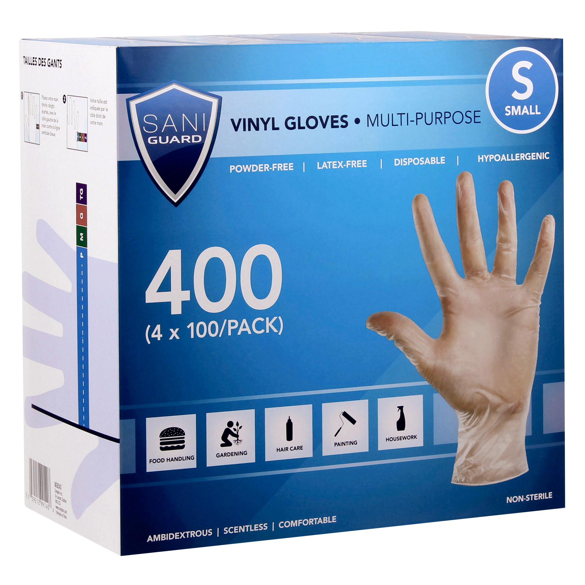 Sani Guard Vinyl Gloves, Small, 4-pack of 100