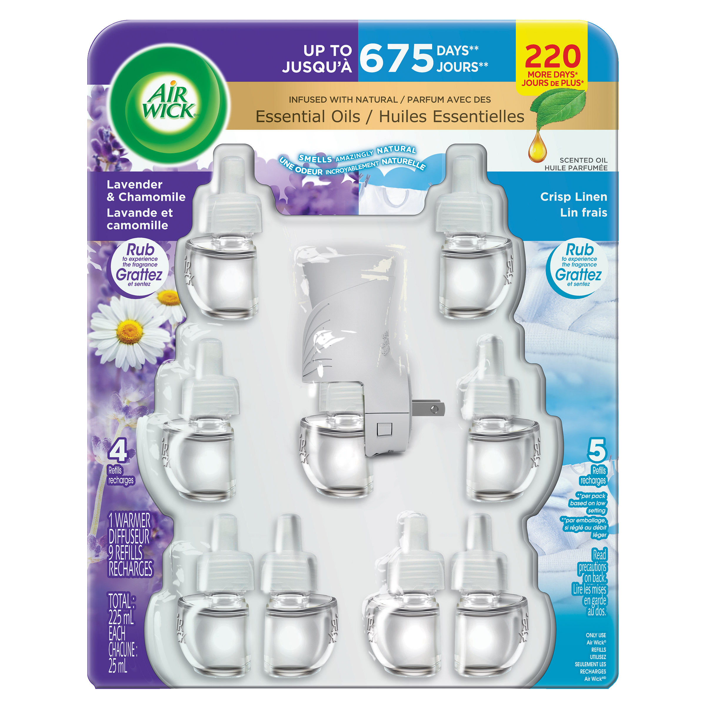 Air Wick Scented Oil Plug-in Crisp Linen and Lavender & Chamomile, 1 Warmer & 9 Refills