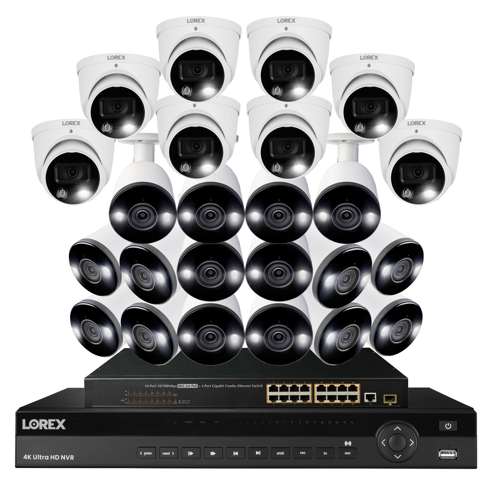 Lorex 4K 32-Channels NVR Security System with 16 Wired Bullet and 8 Wired Dome Cameras