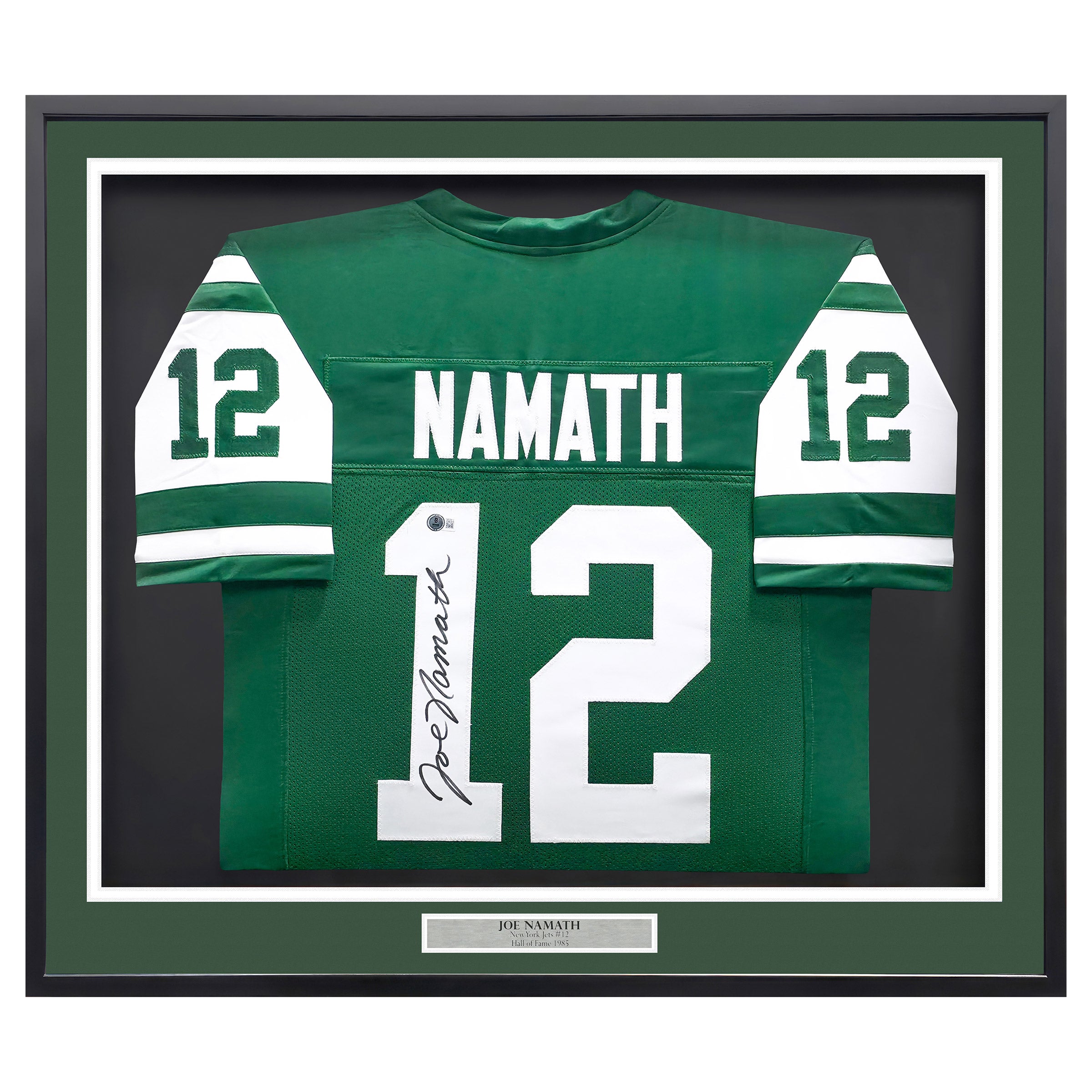 Joe Namath Autographed Framed Green Jersey New York Jets - Beckett
