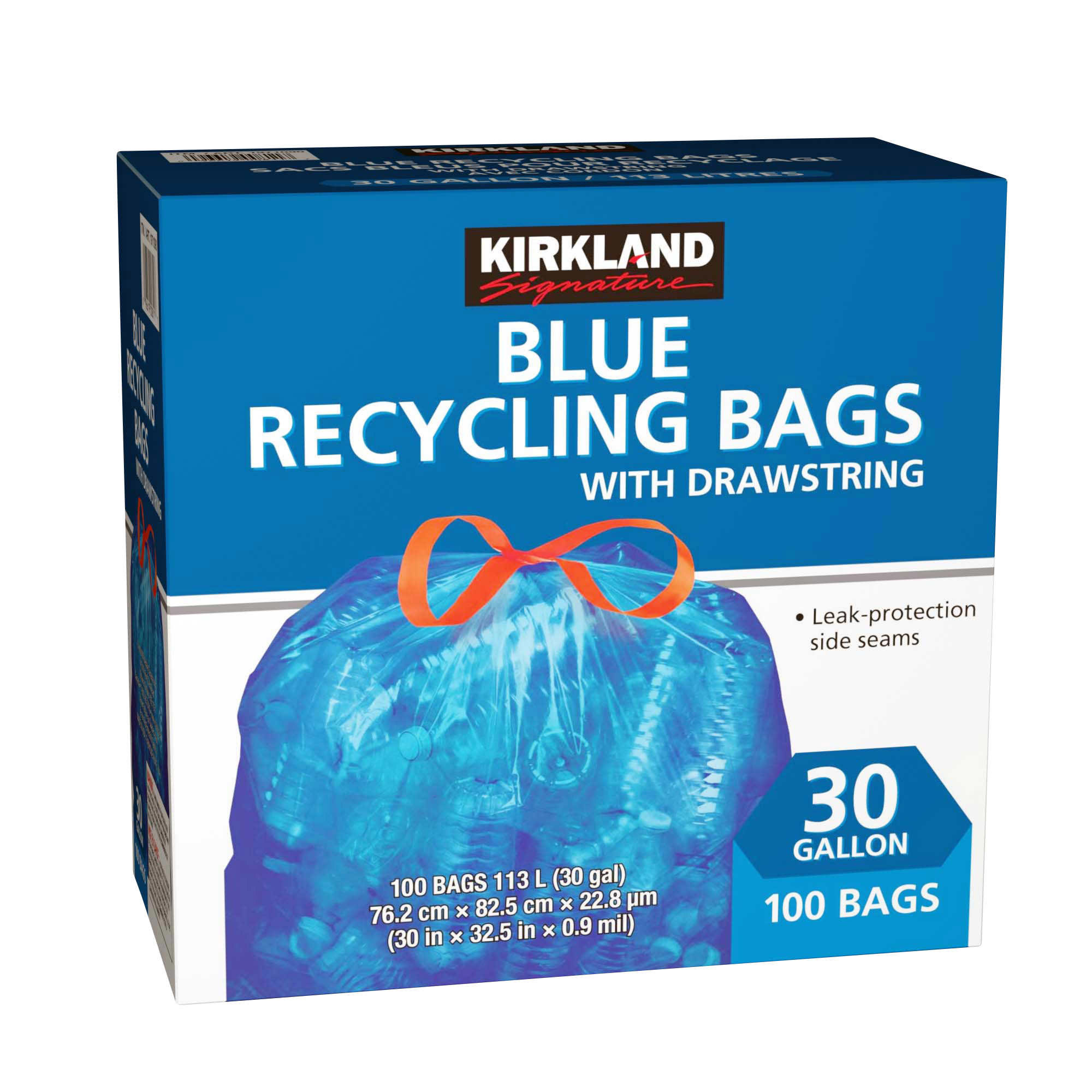Kirkland Signature Blue Recycling Bags with drawstrings Pack of 100
