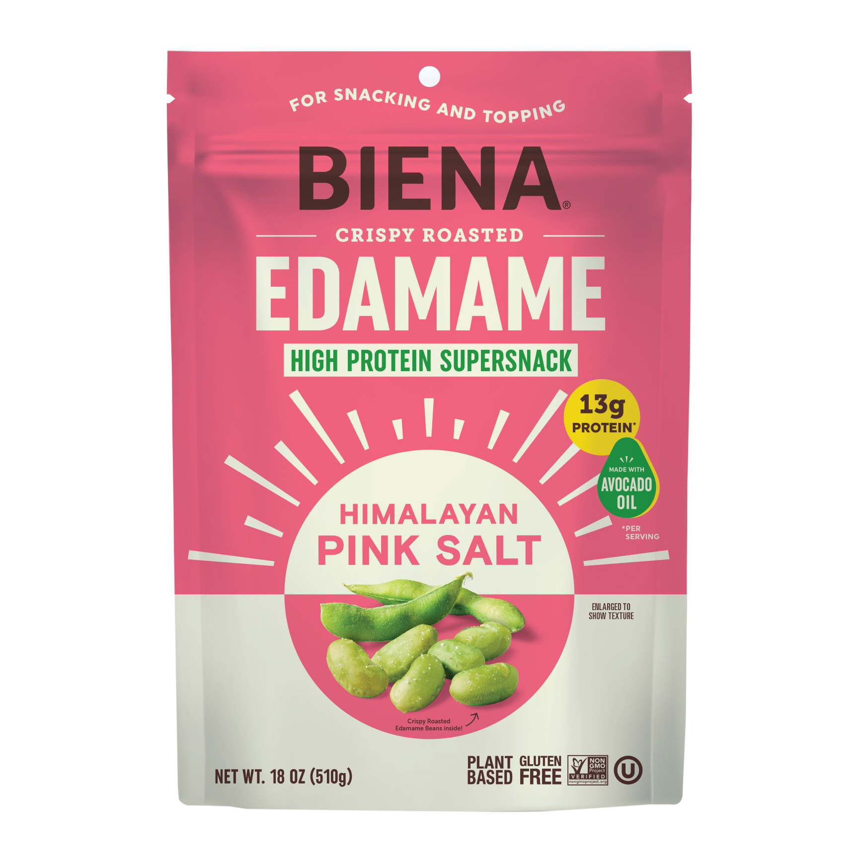 Biena Crispy Roasted Pink Himalayan Salt Edamame, 18 oz | Costco