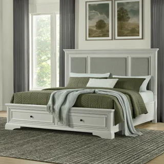 Anistyn Wood Bed Frame with Upholstered Headboard, Gray Finish, King