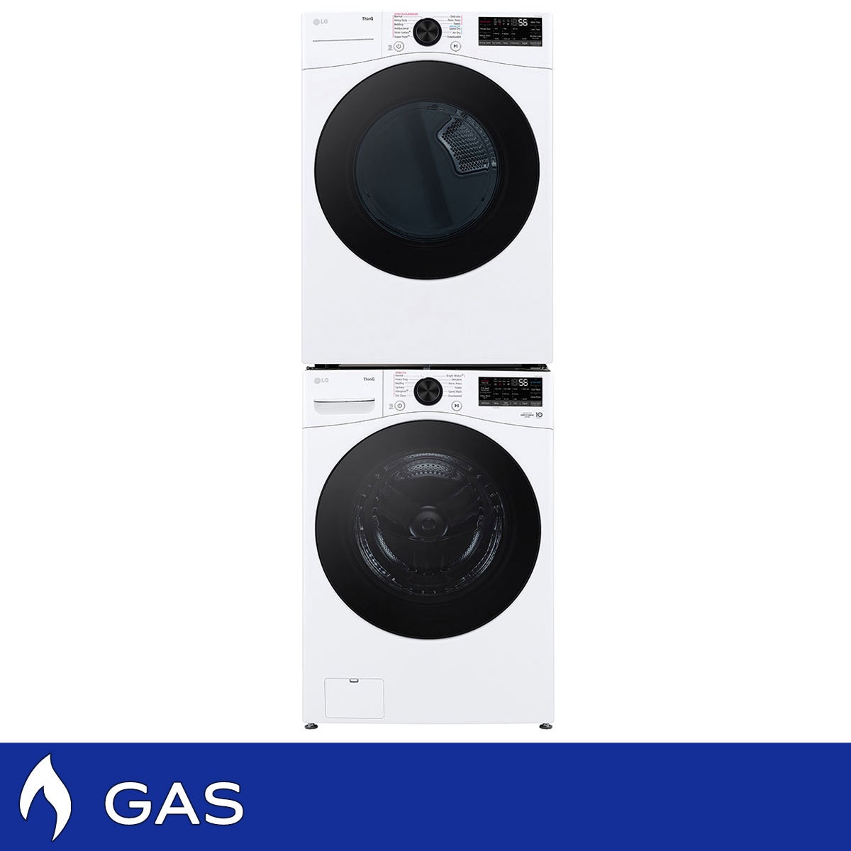 LG 4.5 cu. ft. Front Load Washer with TurboWash 360 and 7.4 cu. ft. GAS Dryer with TurboSteam and Built-In Intelligence with Stacking Kit