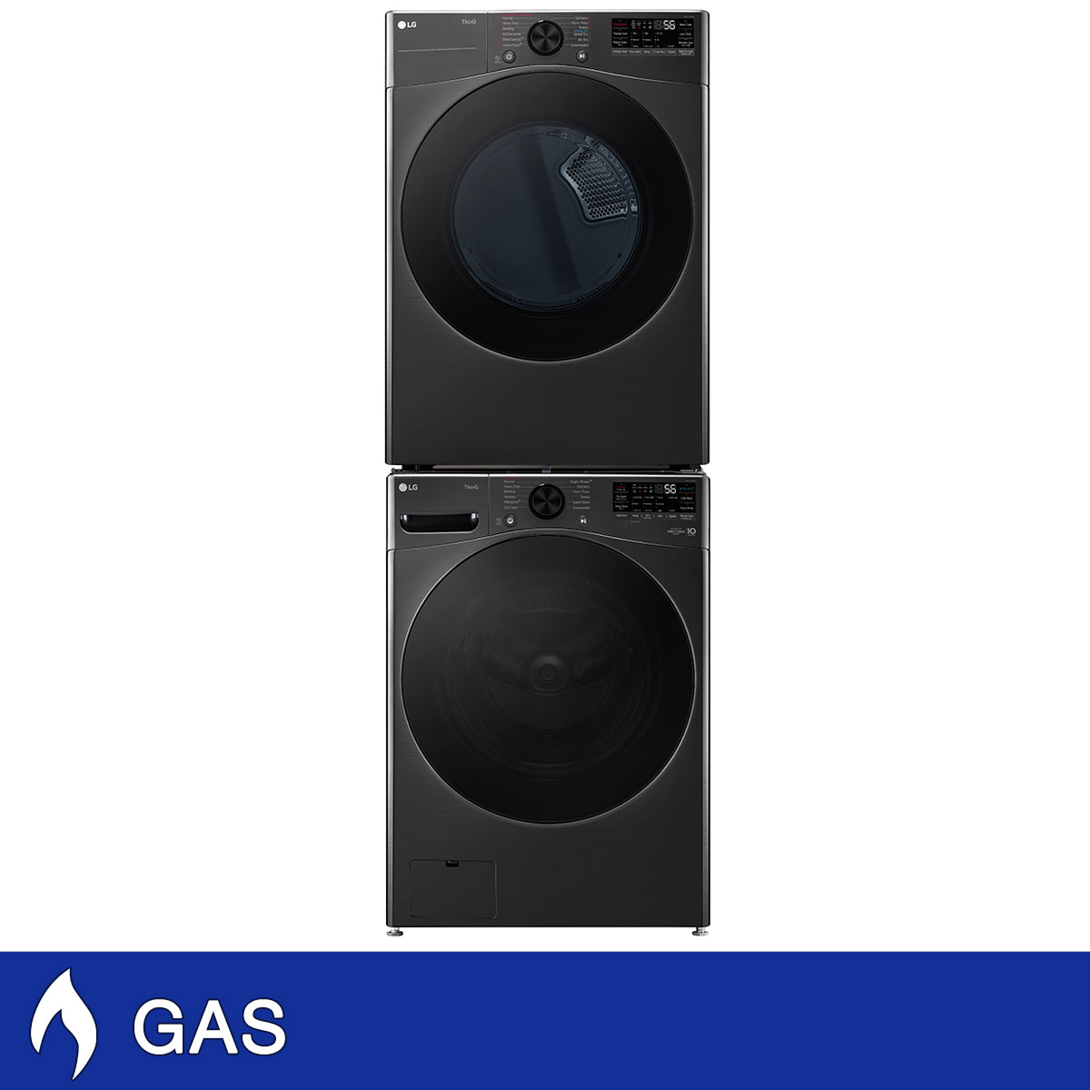 LG 4.5 cu. ft. Front Load Washer with TurboWash 360 and 7.4 cu. ft. GAS Dryer with TurboSteam and Built-In Intelligence with Stacking Kit