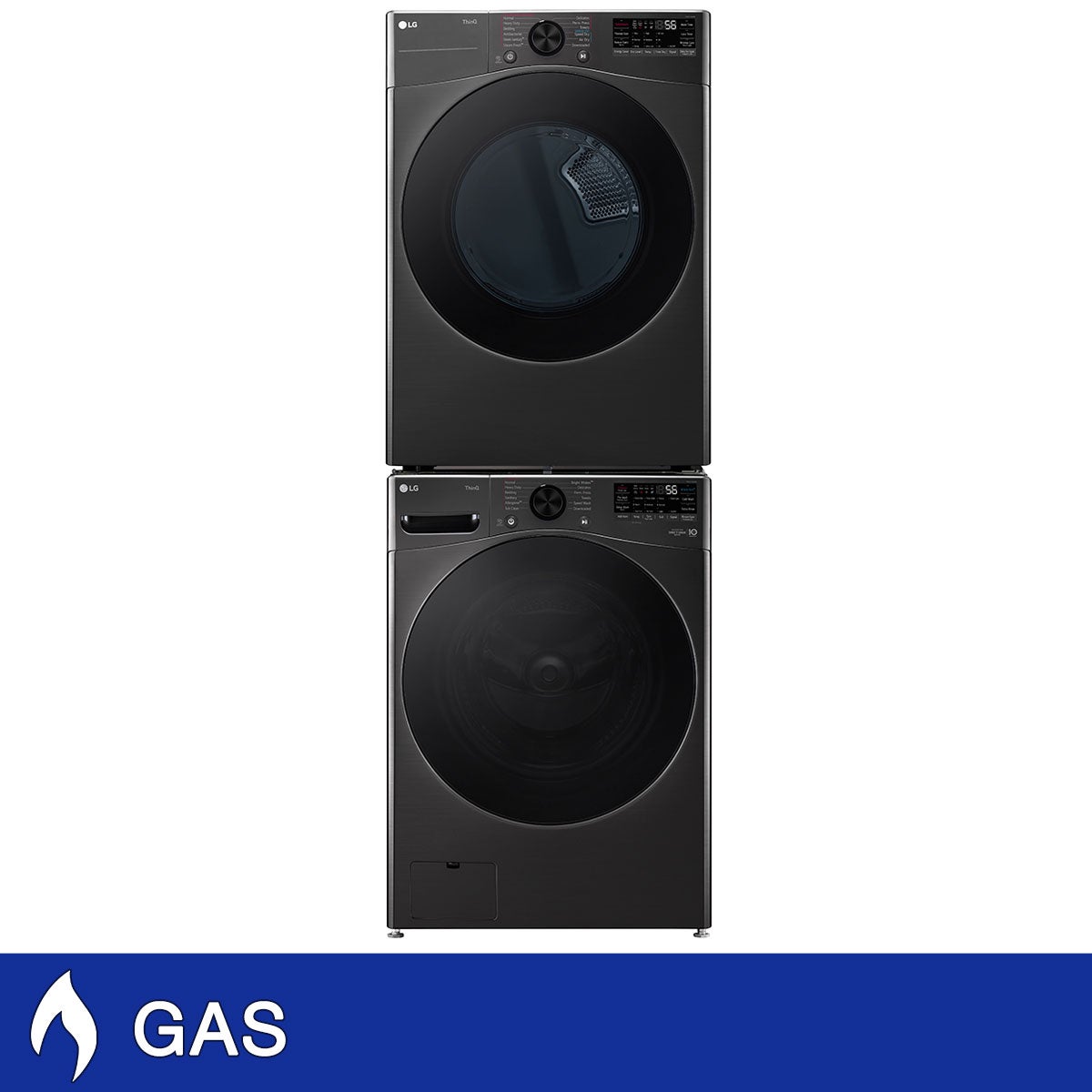LG 4.5 cu. ft. Front Load Washer with TurboWash 360 and 7.4 cu. ft. GAS Dryer with TurboSteam and Built-In Intelligence with Stacking Kit