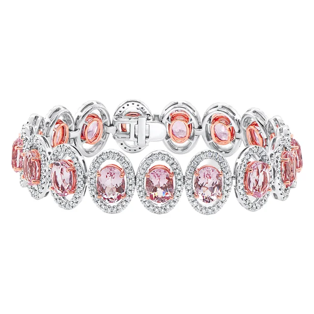 Oval Cut 8 x 6 mm Morganite & Diamond 14kt White Gold Bracelet
