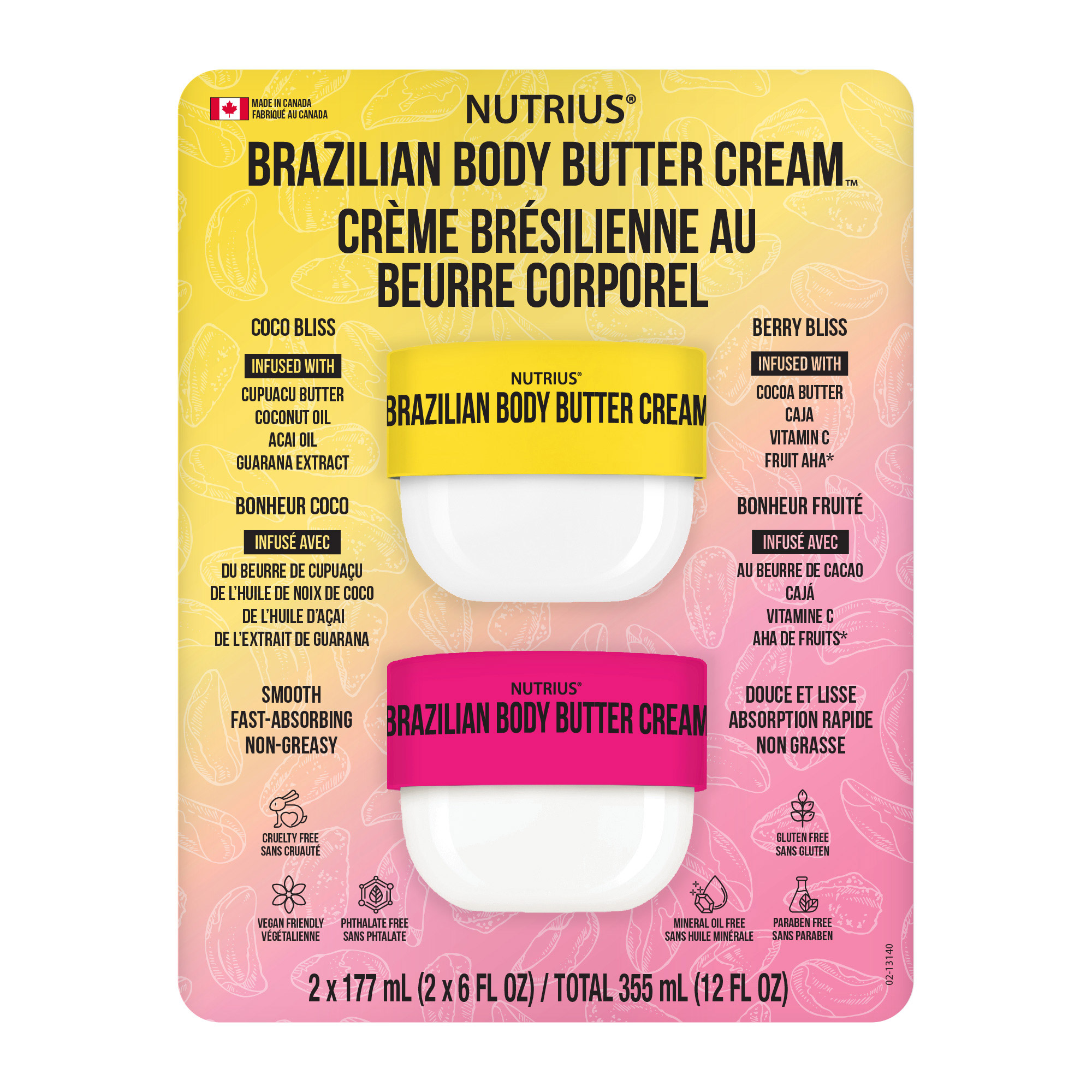Nutrius Brazillian Body Butter Cream, 2 x 177 mL