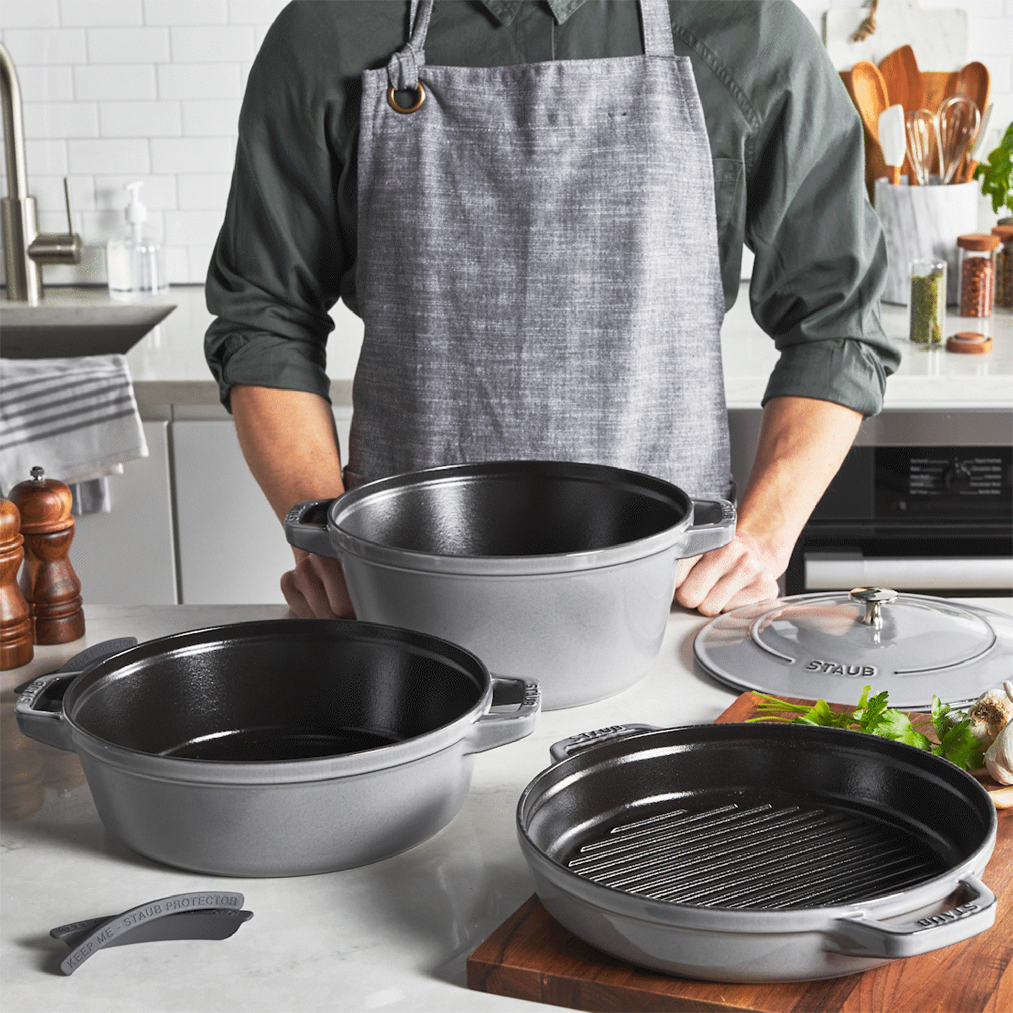 Staub 4-piece Stackable Cast Iron Cookware Set
