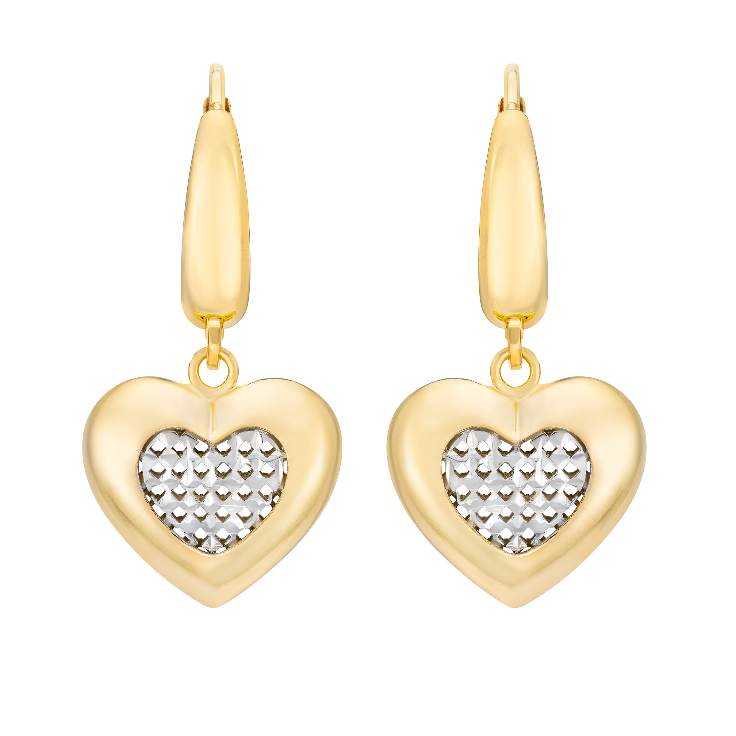 Diamond Cut Heart Dangle Earring in Two-tone Gold | Costco