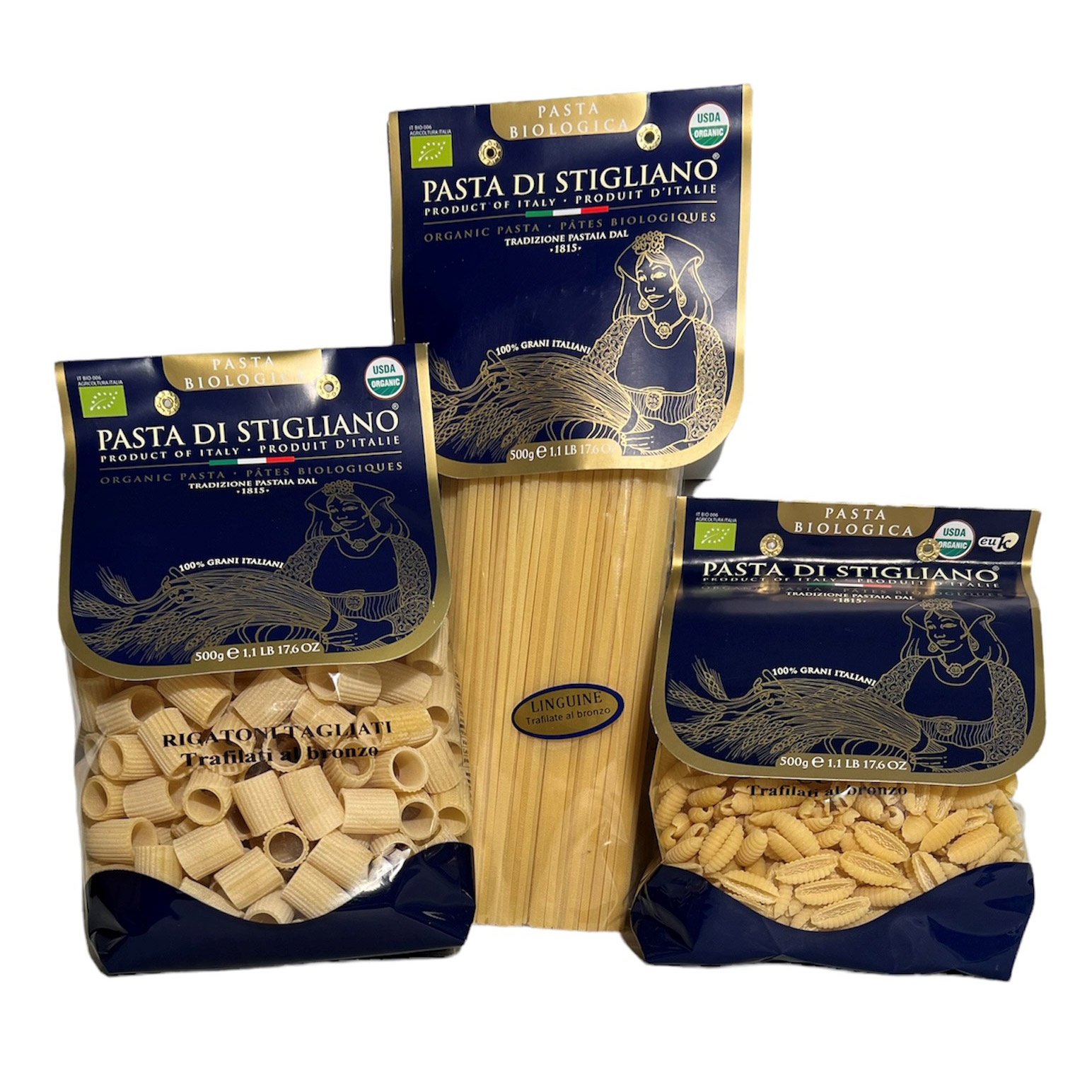 Pasta di Stigliano Organic Durum Wheat Linguine, Rigatoni and Gnoccetti, 6 x 500 g