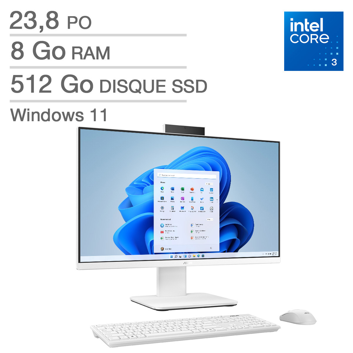ASUS - Ordinateur tout-en-un de 23,8 po, Intel Core i3-1315U – 8 Go RAM, 512 Go SSD
