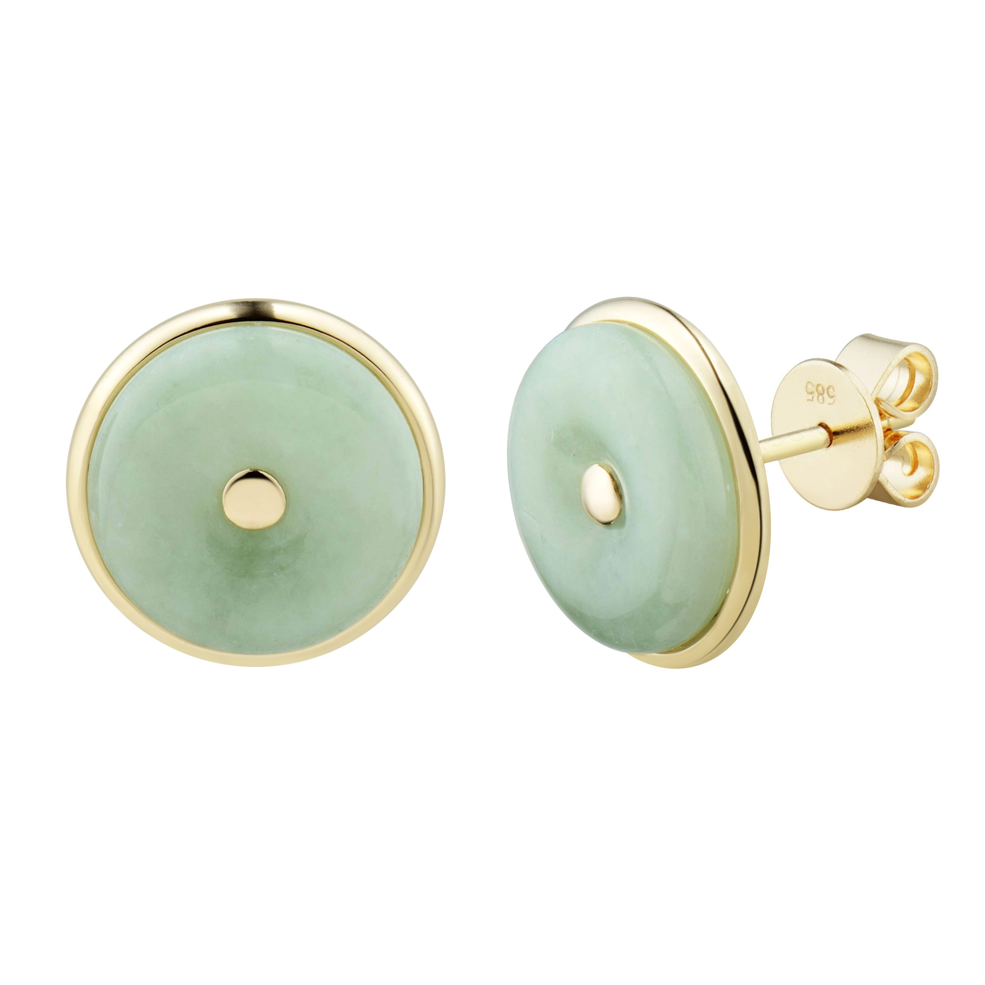 Round Natural Green Jade Stud Earrings